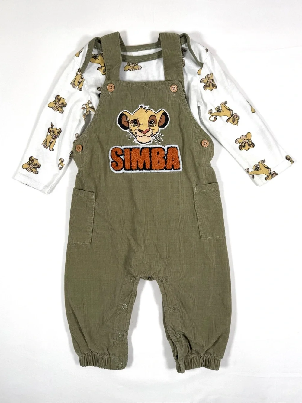 DISNEY BABY Boys' Simba Corduroy Overalls & Long‎ Sleeve Shirt Matching Set 12M